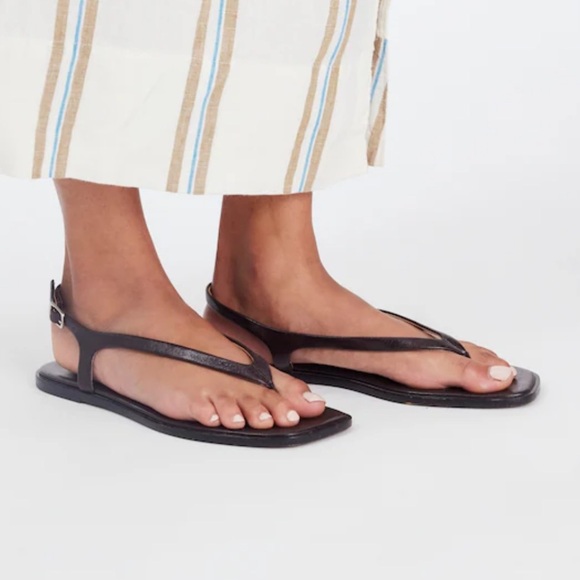 Madewell The Kita Thong Sandal Leather Dark Brown Size 8 - Picture 2 of 7